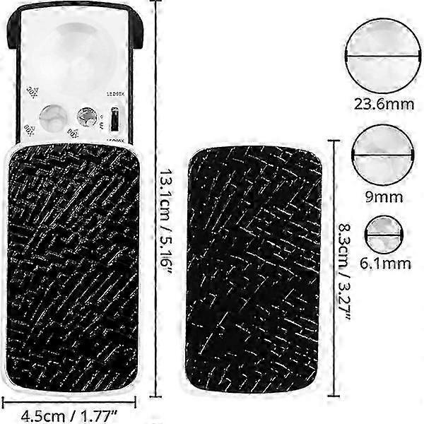 Pocket Magnifier with LED Light - 30 X 60 X 90 X - Small Black Reading Magnifier for Seniors - Reading Magnifier with Light