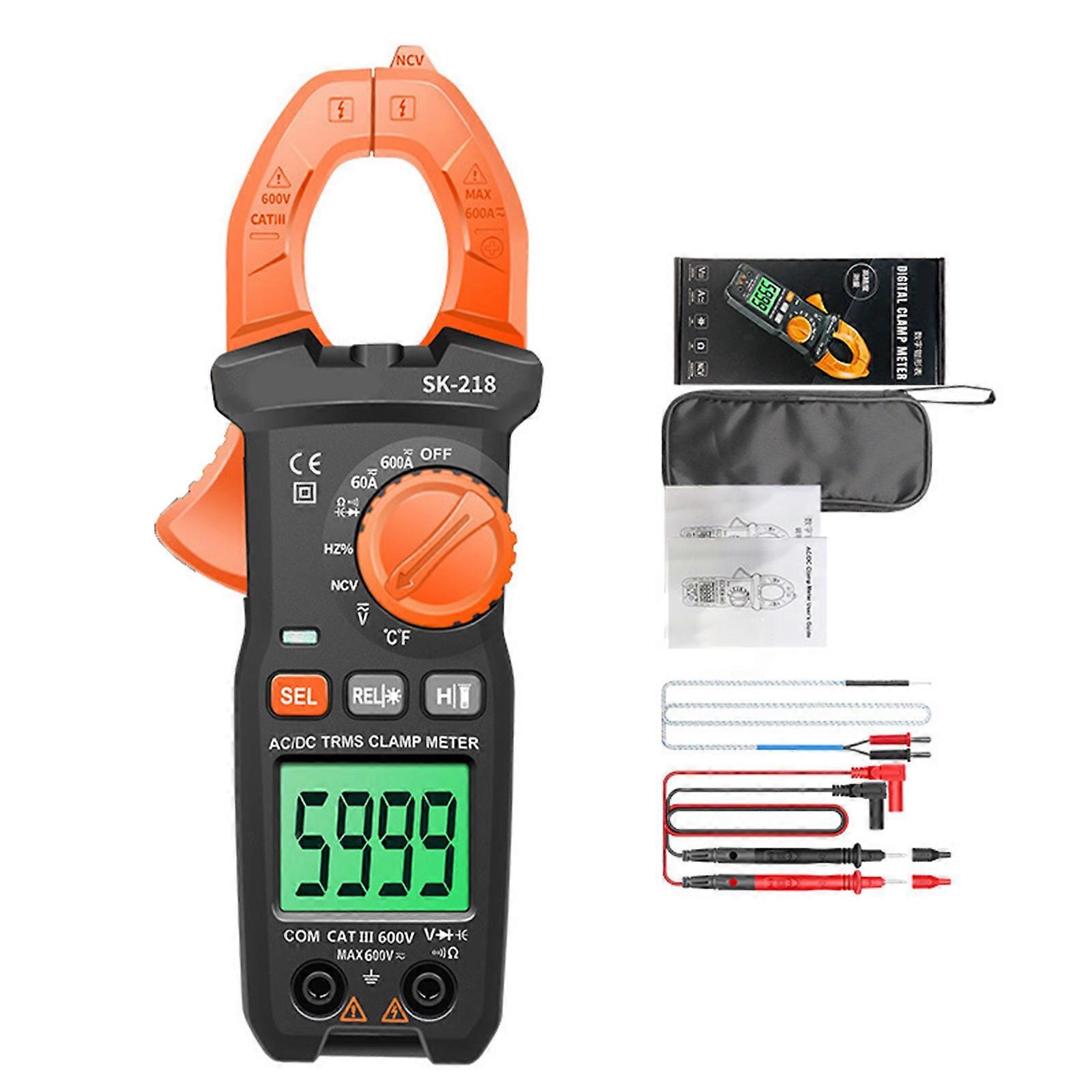 מד קלאמפ דיגיטלי SK-218 600A מדידת זרם מדויקת עם פנס LED ופונקציית שמירת נתונים צבעונית