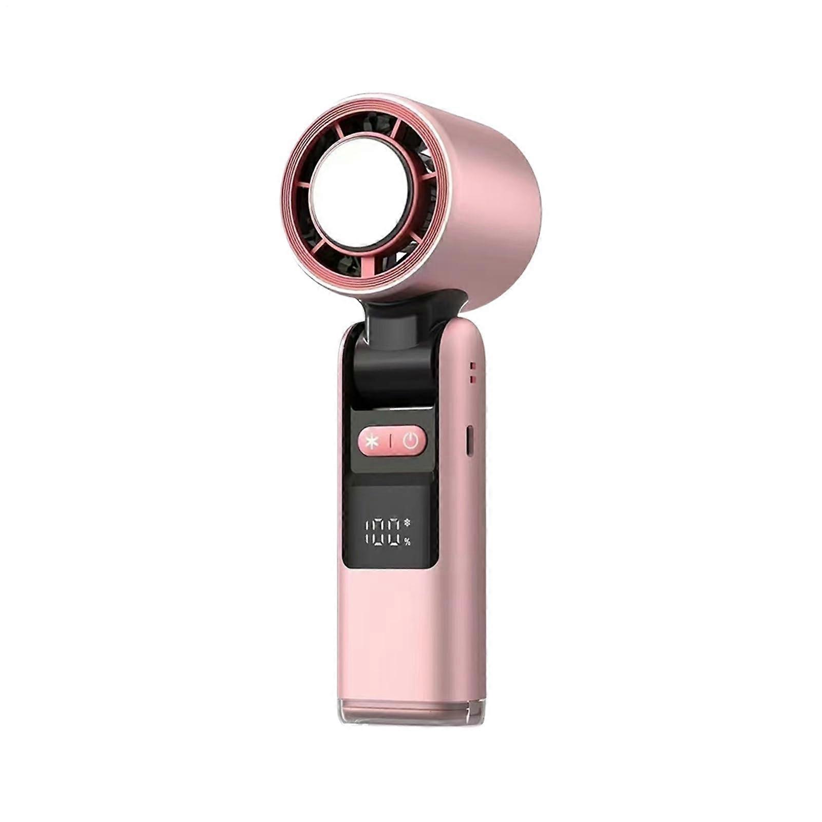 Portable Handheld Cooling Ice Fan Rechargeable  Air Cooler 100Speed Foldable With LED Display White And Pink