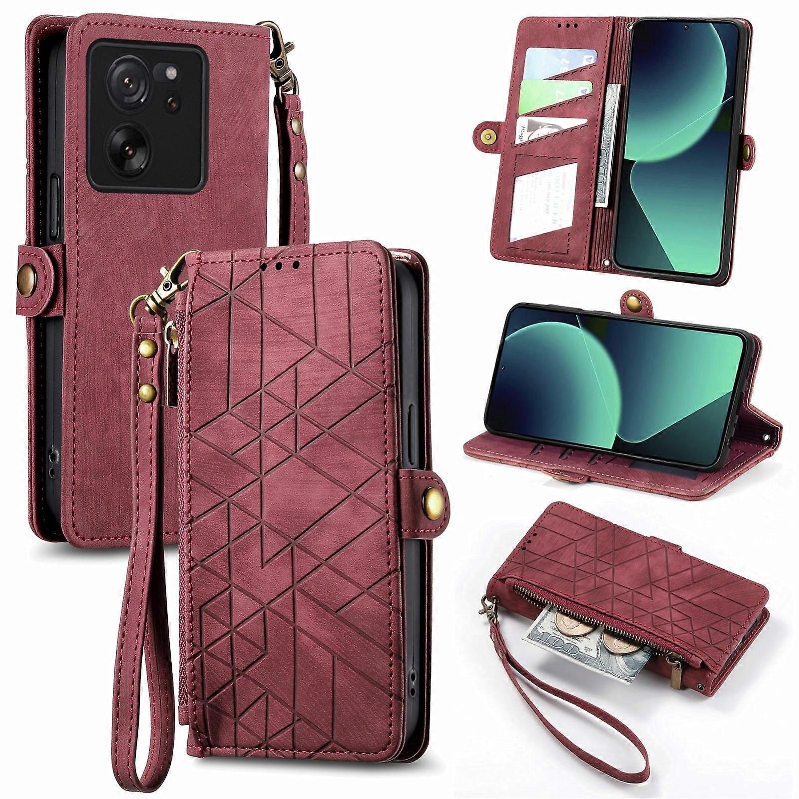 Geometric Zipper Wallet Side Buckle Leather Phone Case