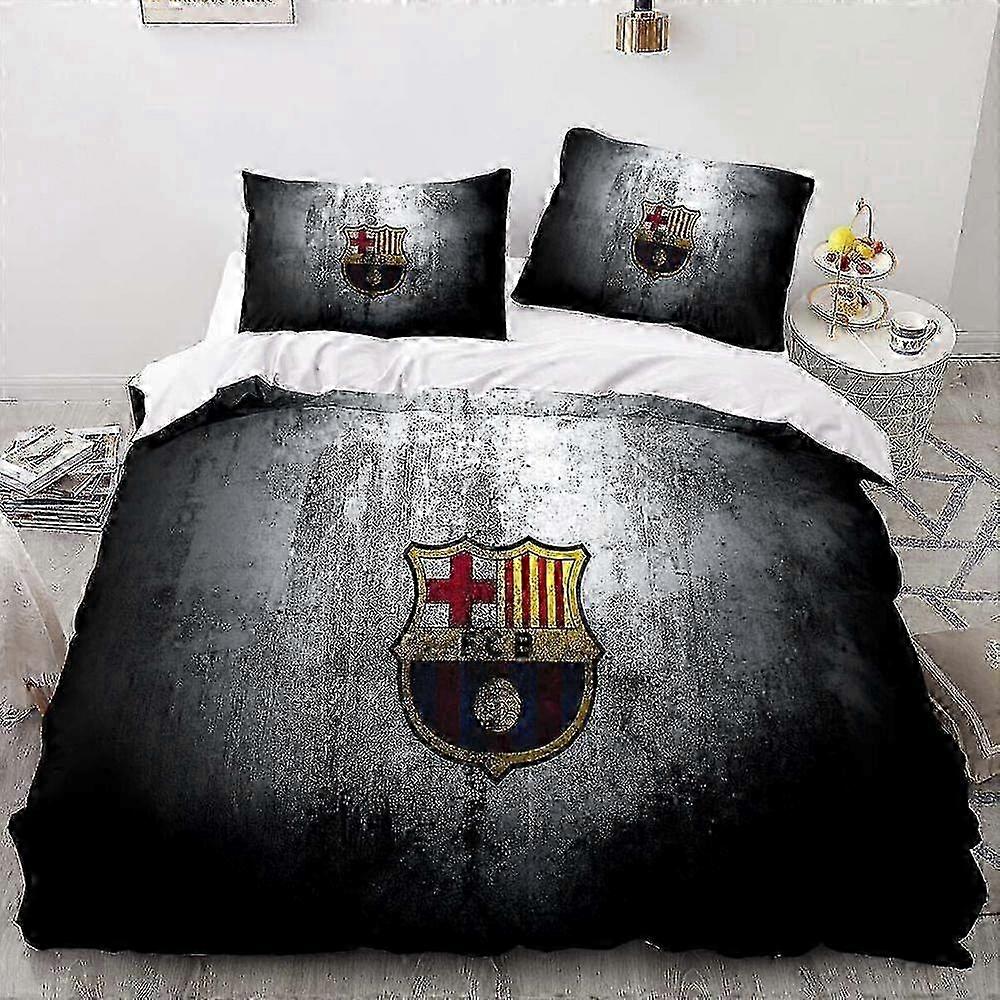 a738 Lençóis de cama com logotipo do clube de futebol FC Barcelona Fire Quilt Capa de edredom Conjunto de cama de 3 peças (1 capa de edredom + 2 fronhas) Tm738