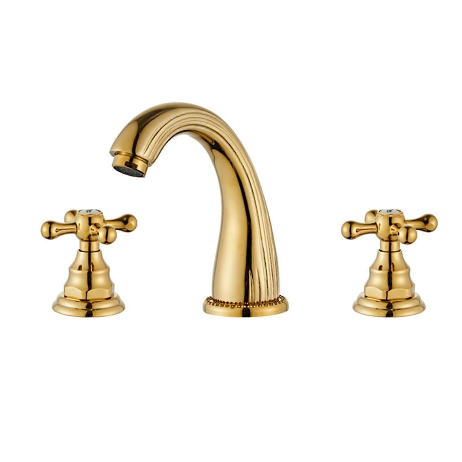 Bathroom Tap 3 Hole Brass Double Handle Hot And Cold Split Basin Mixer Tap Model A Chrome Plated Gold