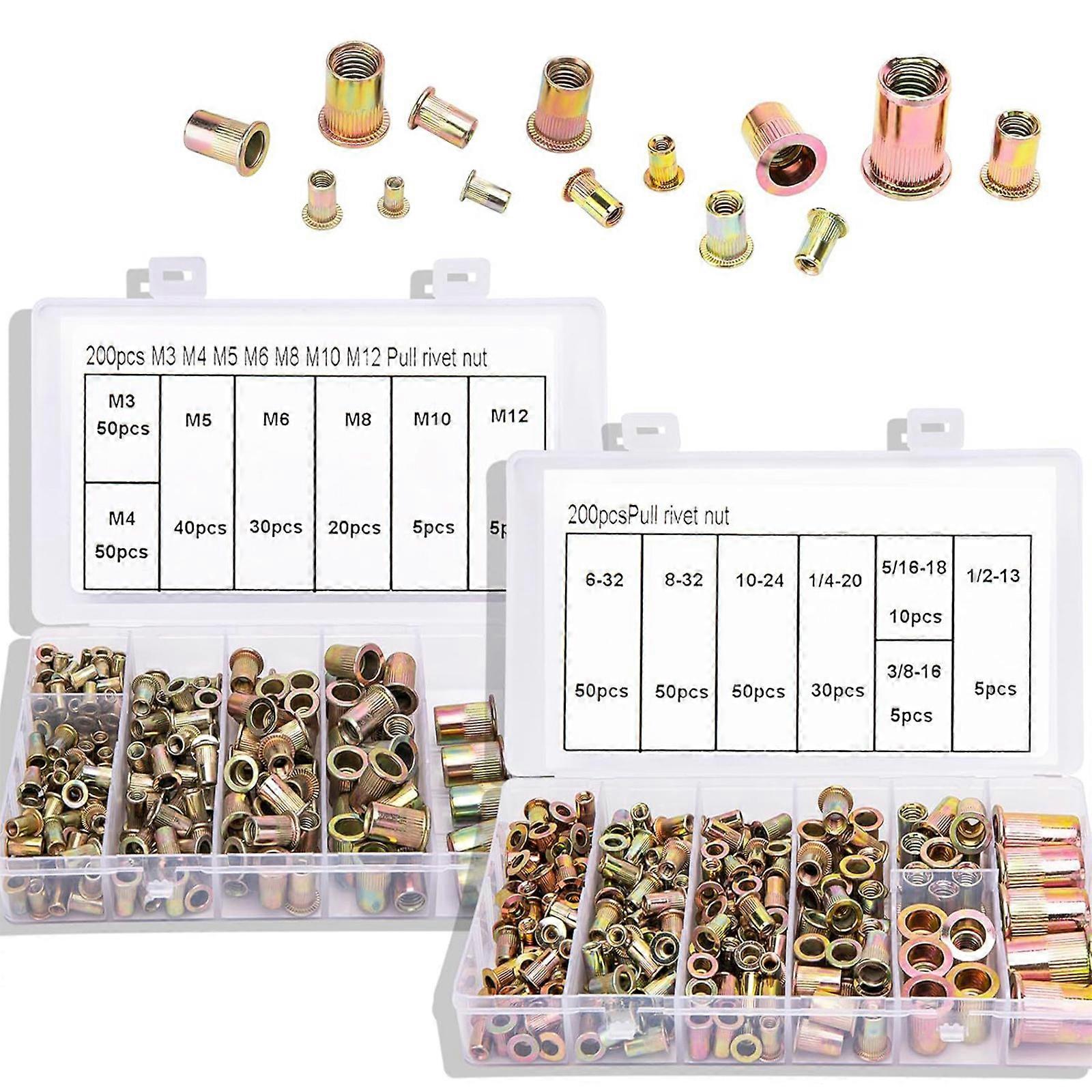 Practical Sturdy Flat Head Rivets Nut Set 400Pieces Sturdy Carbon Steel Nutserts Tool Set Daily Use Craft Supplies Multicolor