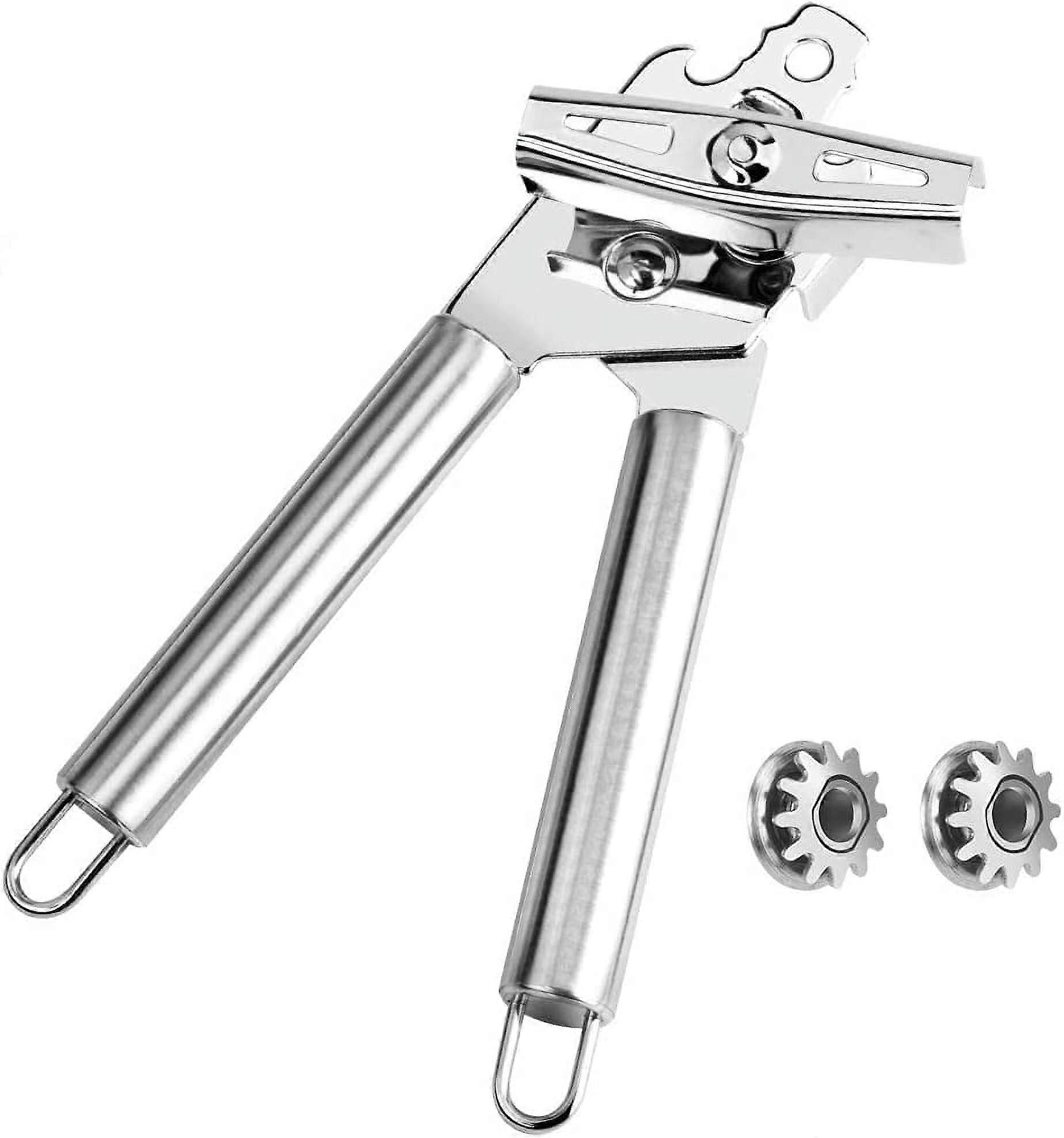 Manual Can Opener, Food-Safe Stainless Steel, Easy-Use for KitchenAid, Jar/Bottle Opener with Smooth Edge & 2 Spare Blades