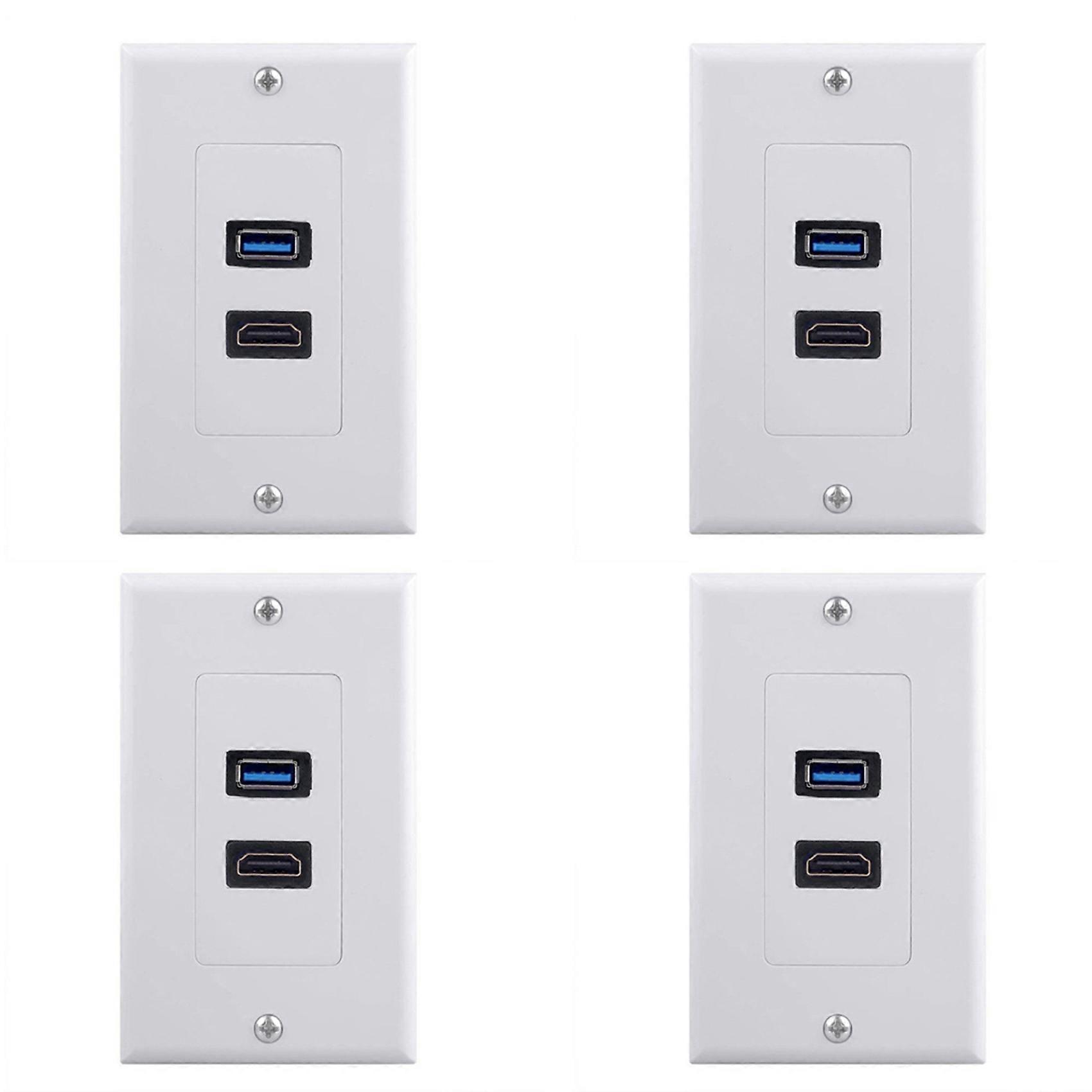 4X 2Port +USB 3.0 Female Wall Face Plate Panel Outlet Socket Extender White