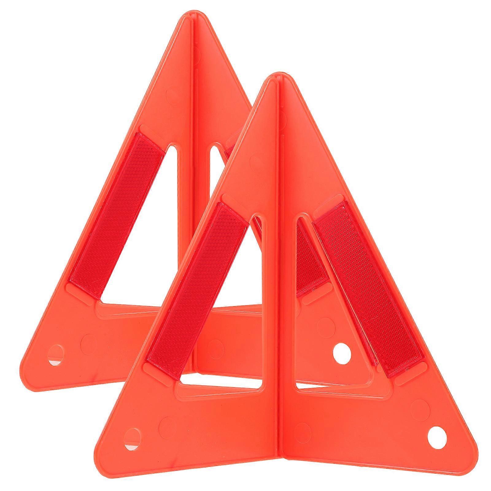 Car Road Warn Sign Plastic Triangle for Emergency 2Sets Durable Red Reflective