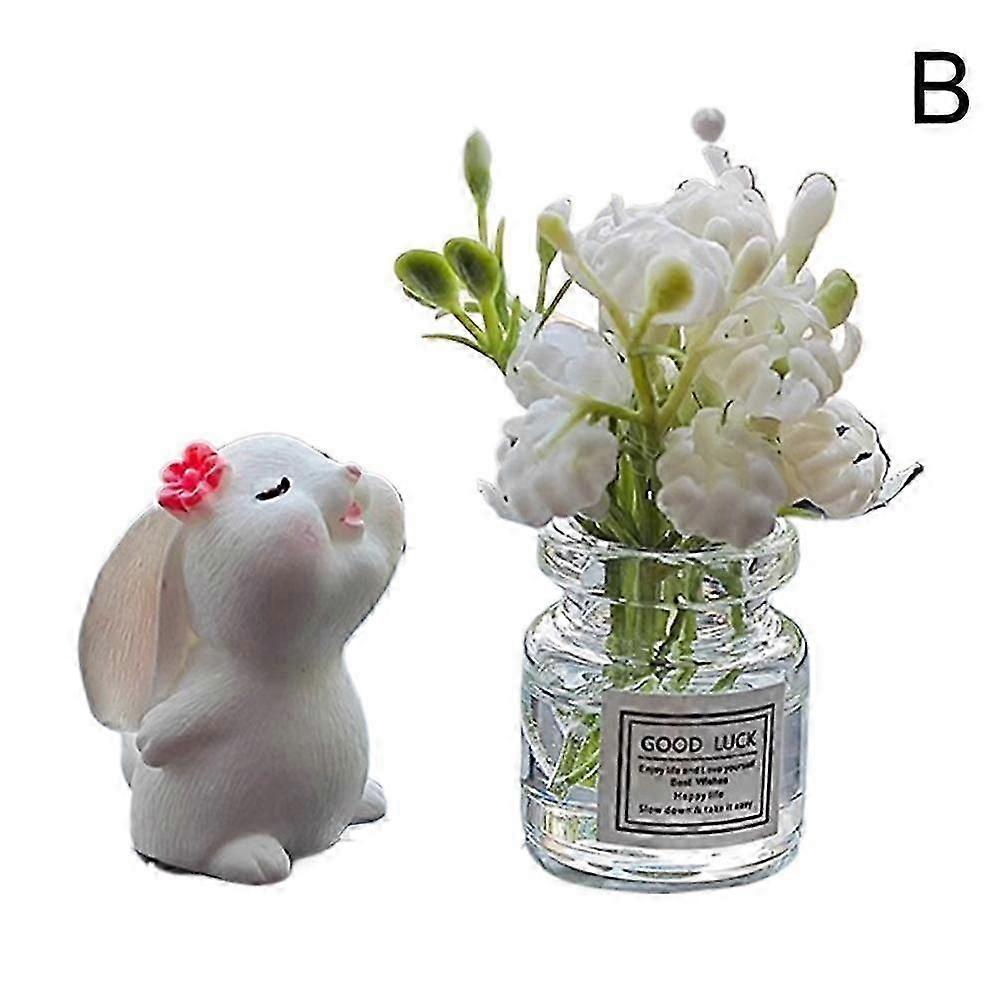 Scented rabbit + white jasmine vase with traceless sticker (B)$Cute mini vase car center console window decoration ornaments new car doll