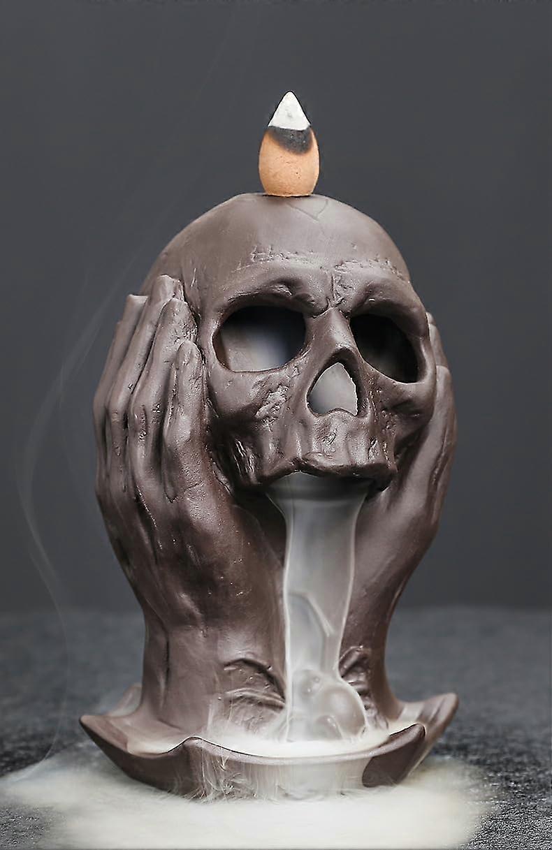 Backflow Incense Burner Skull Design Ceramic Holder with Smoke Waterfall Effect and 20 Cones