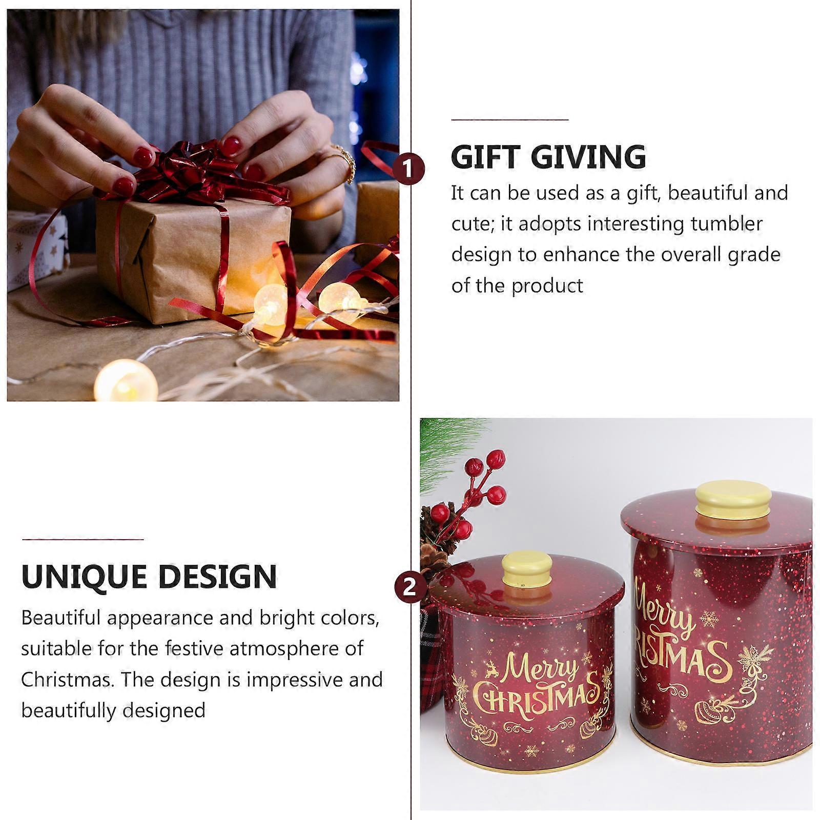 Christmas Candy Boxes Tinplate for Storage Use 2Pcs Red Sealed Storage Boxes