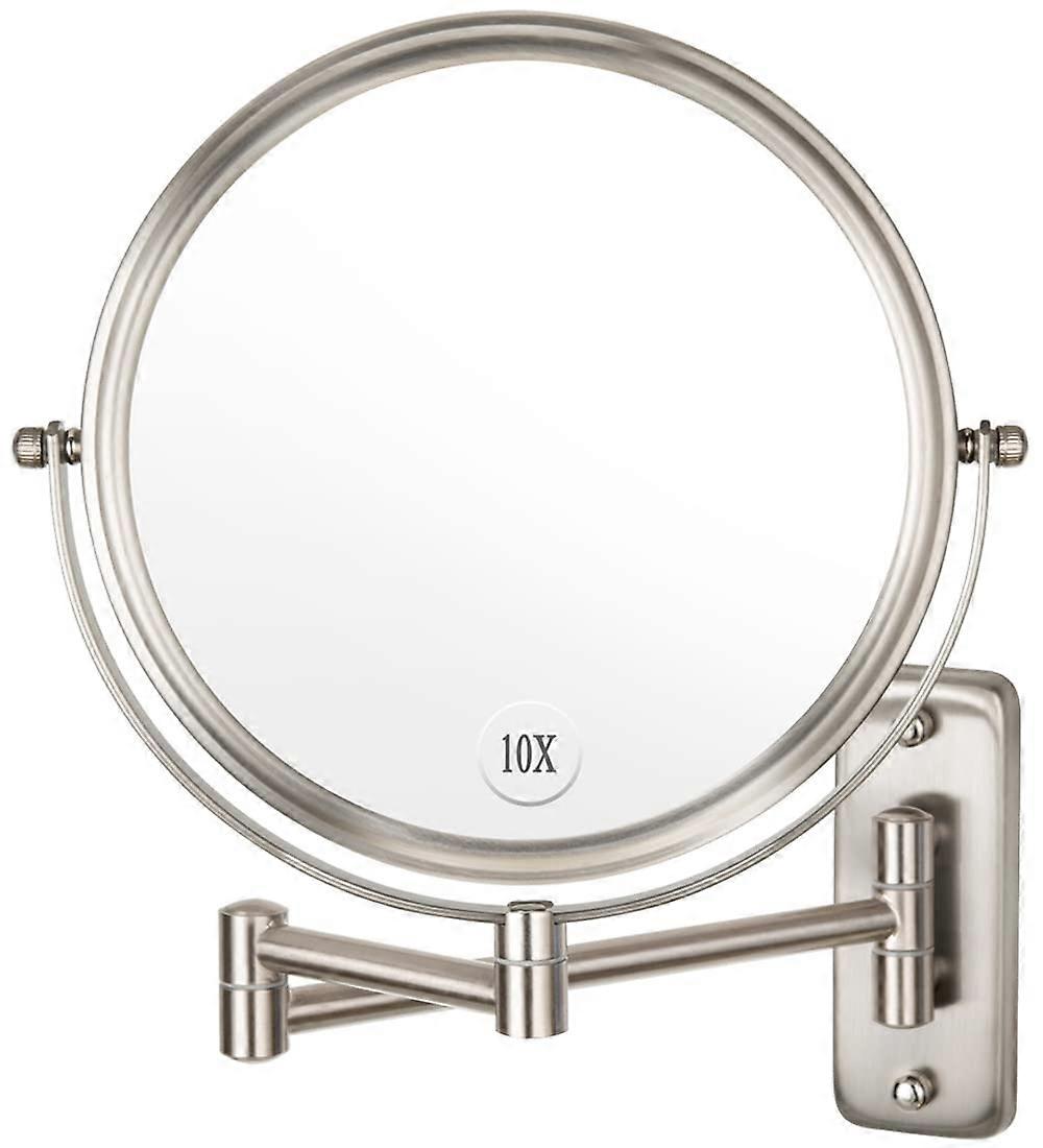 Wall Mounted Makeup Mirror 10X Magnification DoubleSided 360° Swivel Extendable Nickel Finish