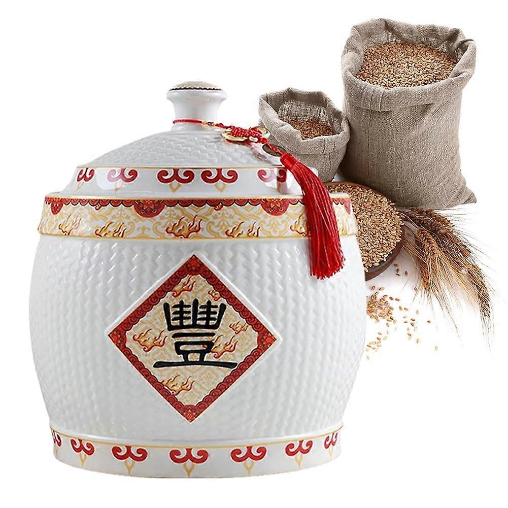 Ceramic Rice Storage Container with Lid, Large Airtight MoistureProof Jar for Kitchen 4KG