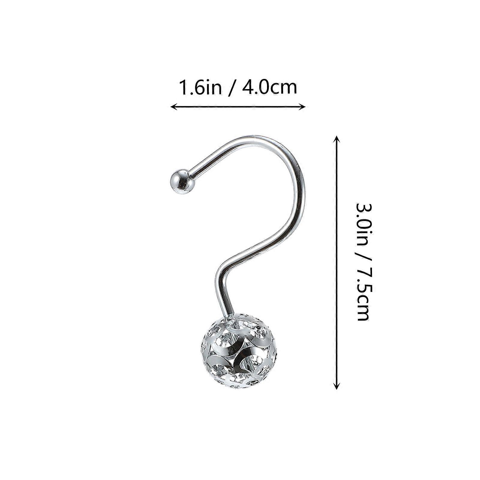Silver Metal Ball Curtain Hooks for Home Use 12Pcs Iron Plating Hooks