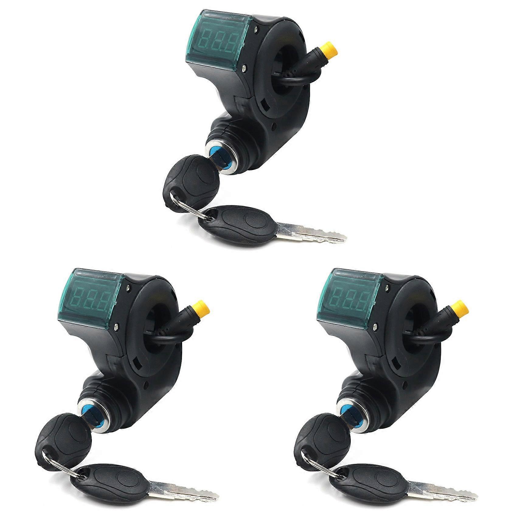 3X E-Bike Lgnition Lock Key Thumb Throttle Voltmeter Digital Voltage Display Switch 3Pin for KUGOO M4 XiaoMi M365