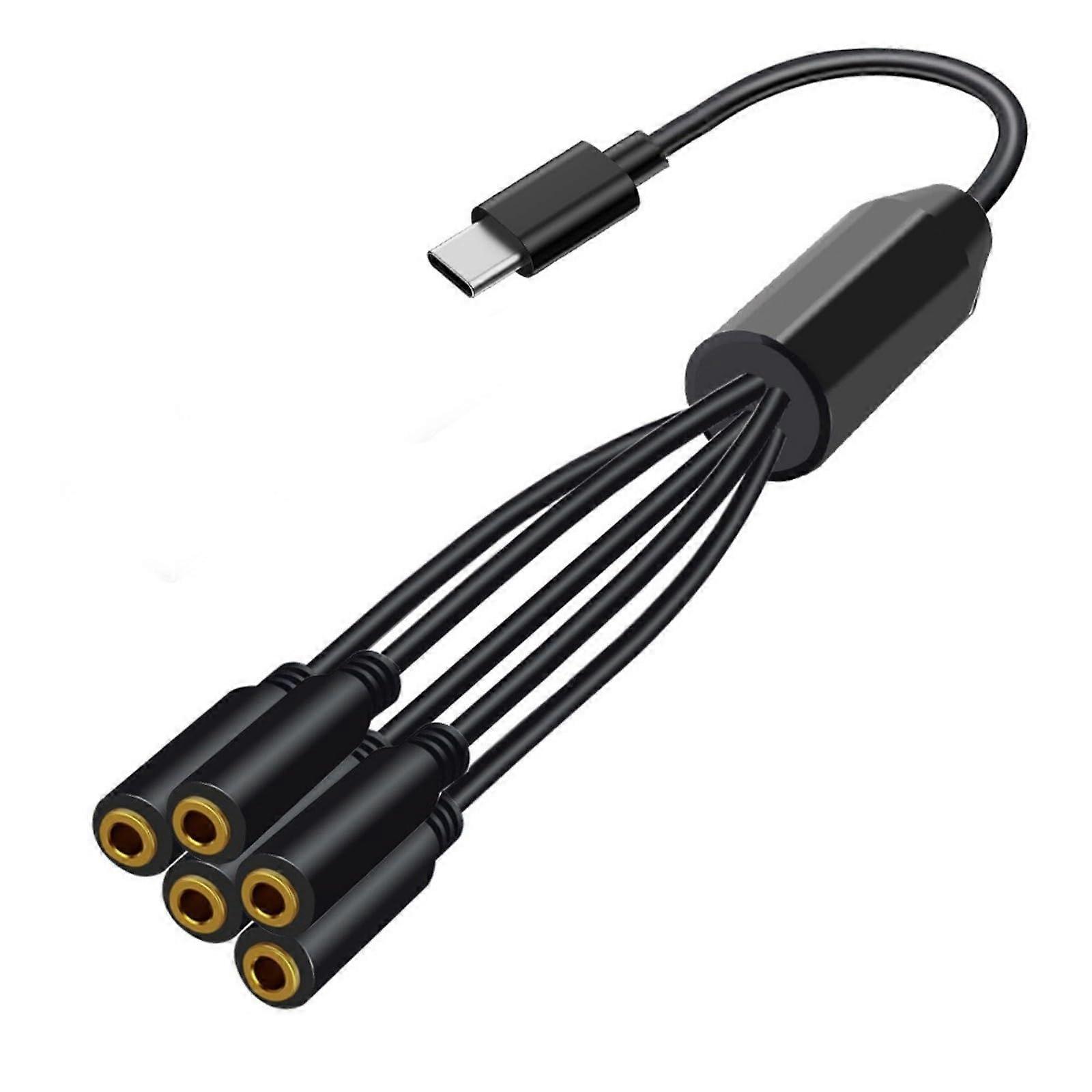 1 To 5 Type C To 3.5mm Female Splitter 5Way USBC Audio Splitter Cable For Mobile Devices
