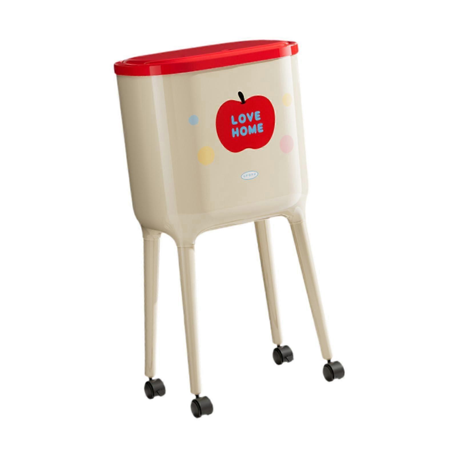 Press Type Trash Can with Wheels Wastebasket Versatile Household Creative High