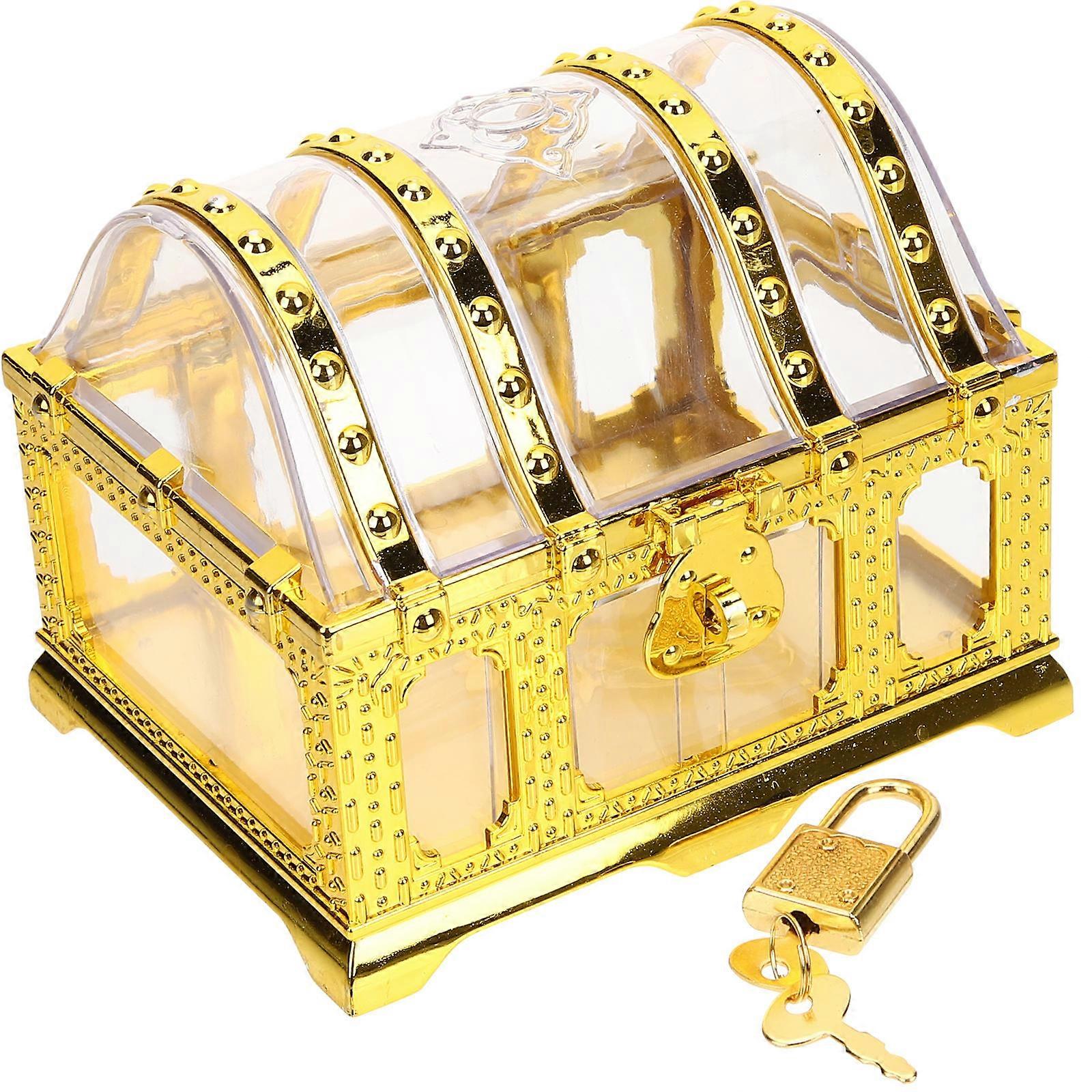 Transparent Treasure Box Plastic Storage Box for Decor Golden