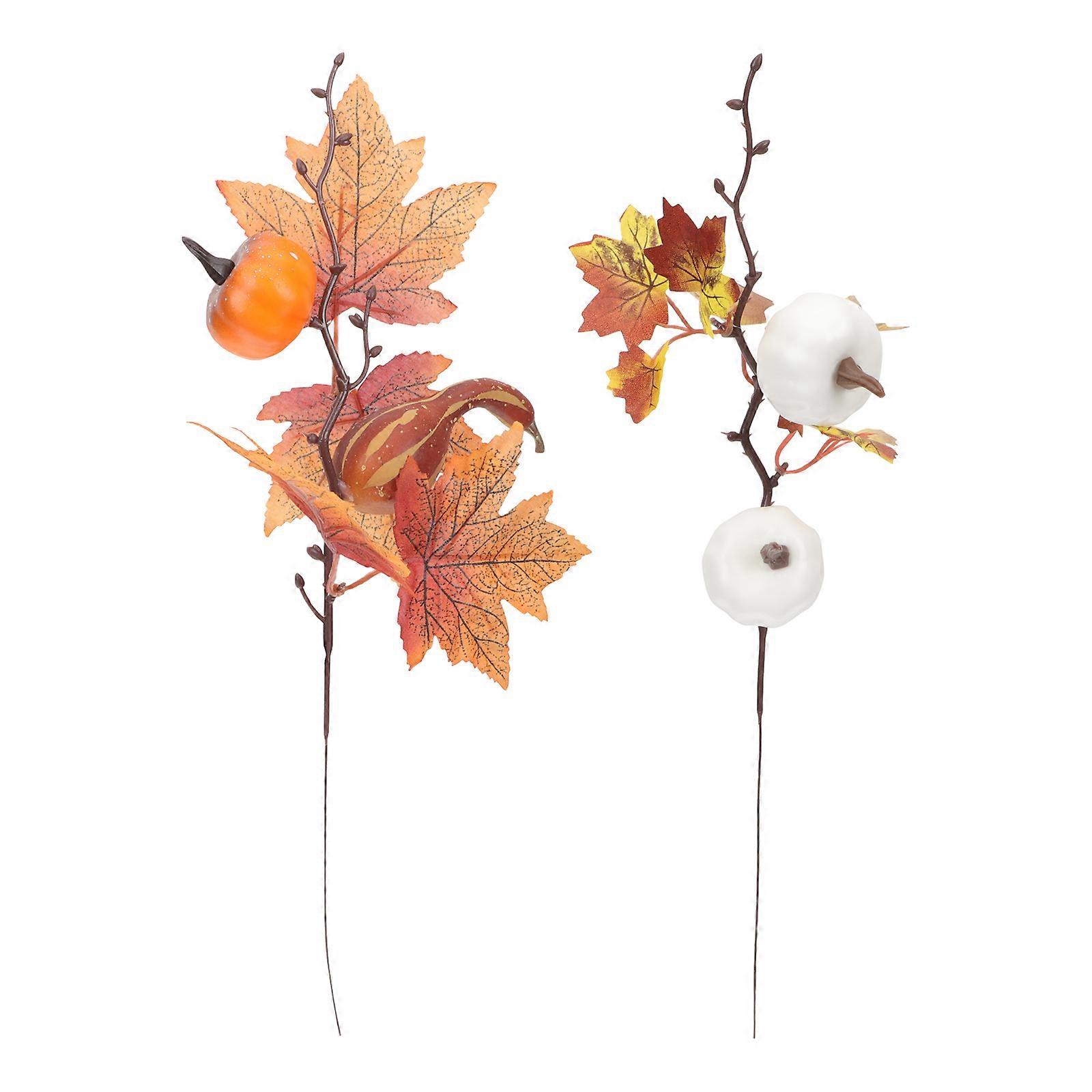 Simulation Maple Leaf Pumpkin Branch Fall Layout Decor for Halloween Home Decor Artificial Plastic Material 2Pcs