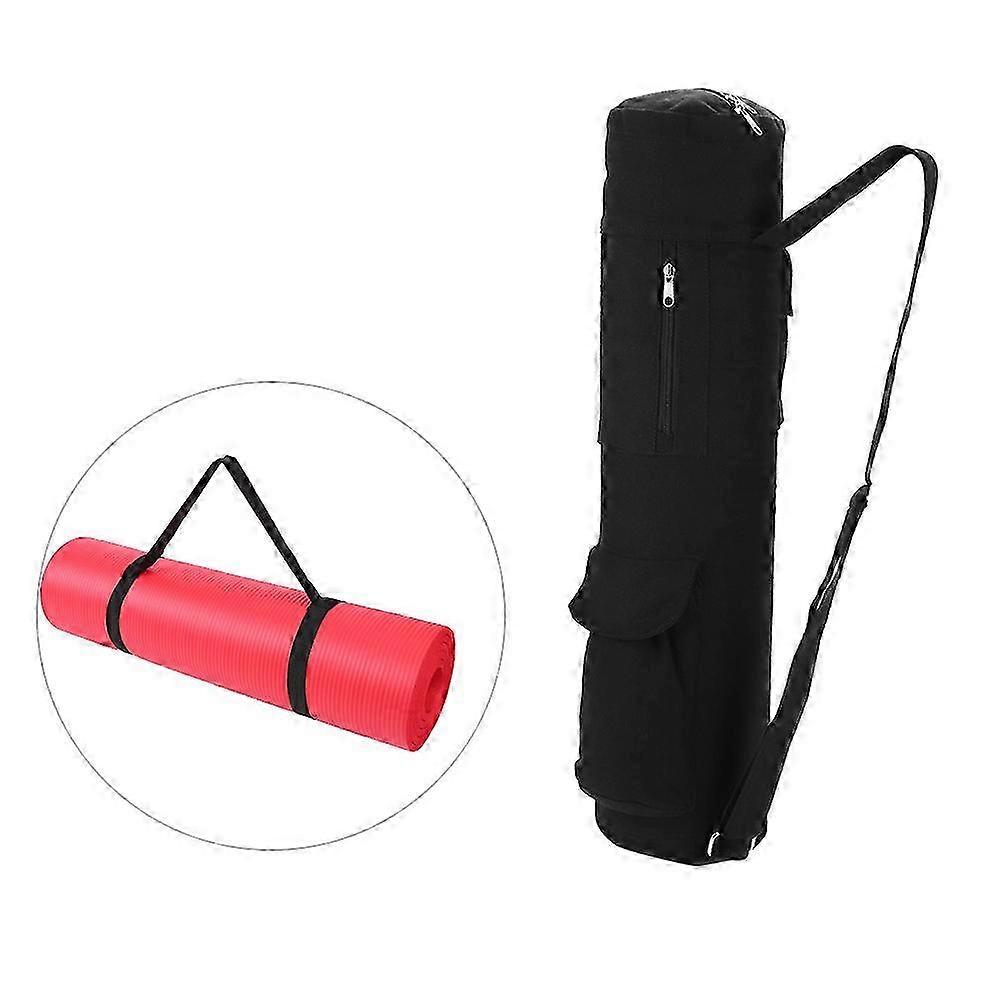 25-26 Multifunctional Black Canvas Yoga Mat Storage Bag Carrier Backpack with Adjustable Strap
