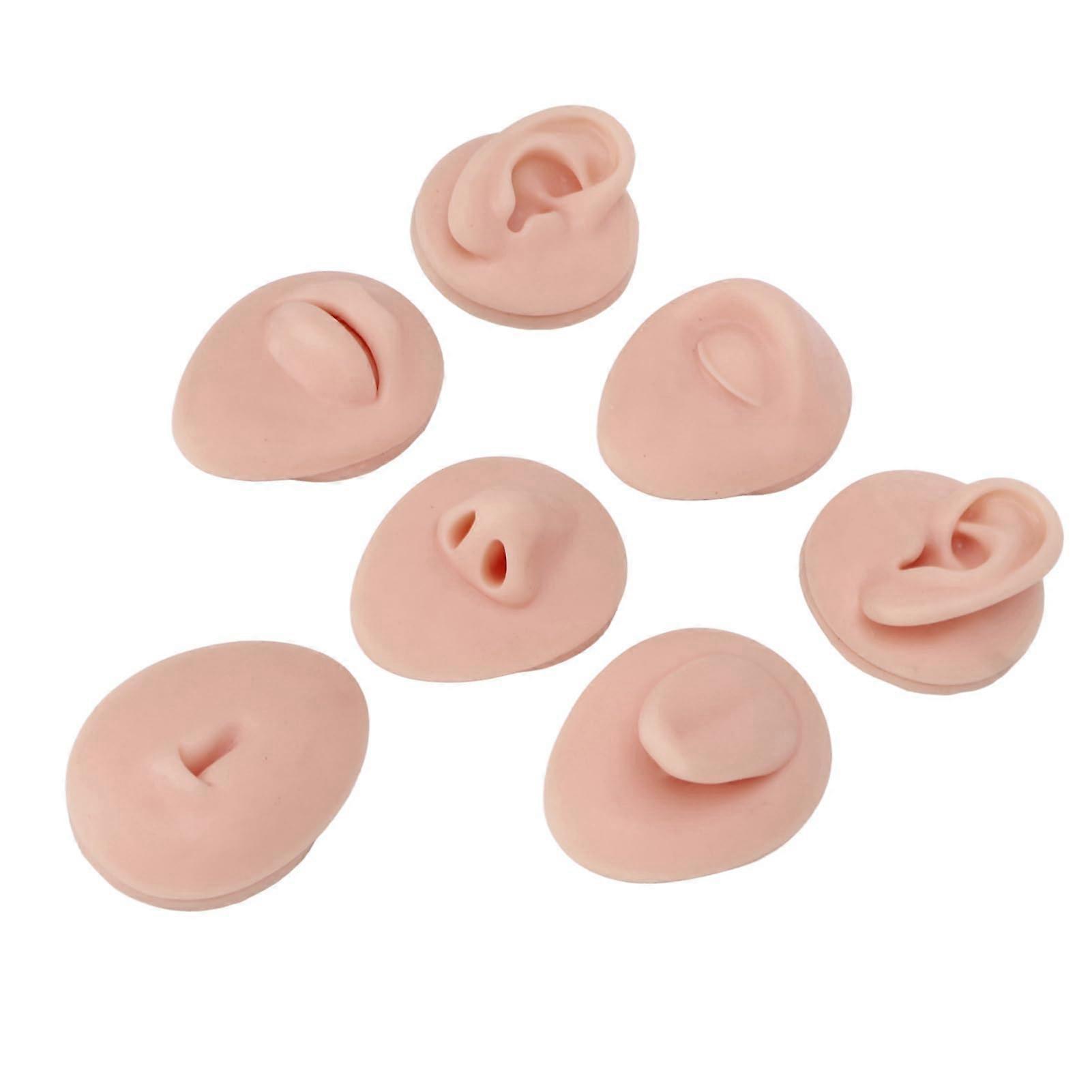 Piercing Practice Model with Display Rack, 3D Silicone Ear Nose Tongue Training Kit, Medium Skin