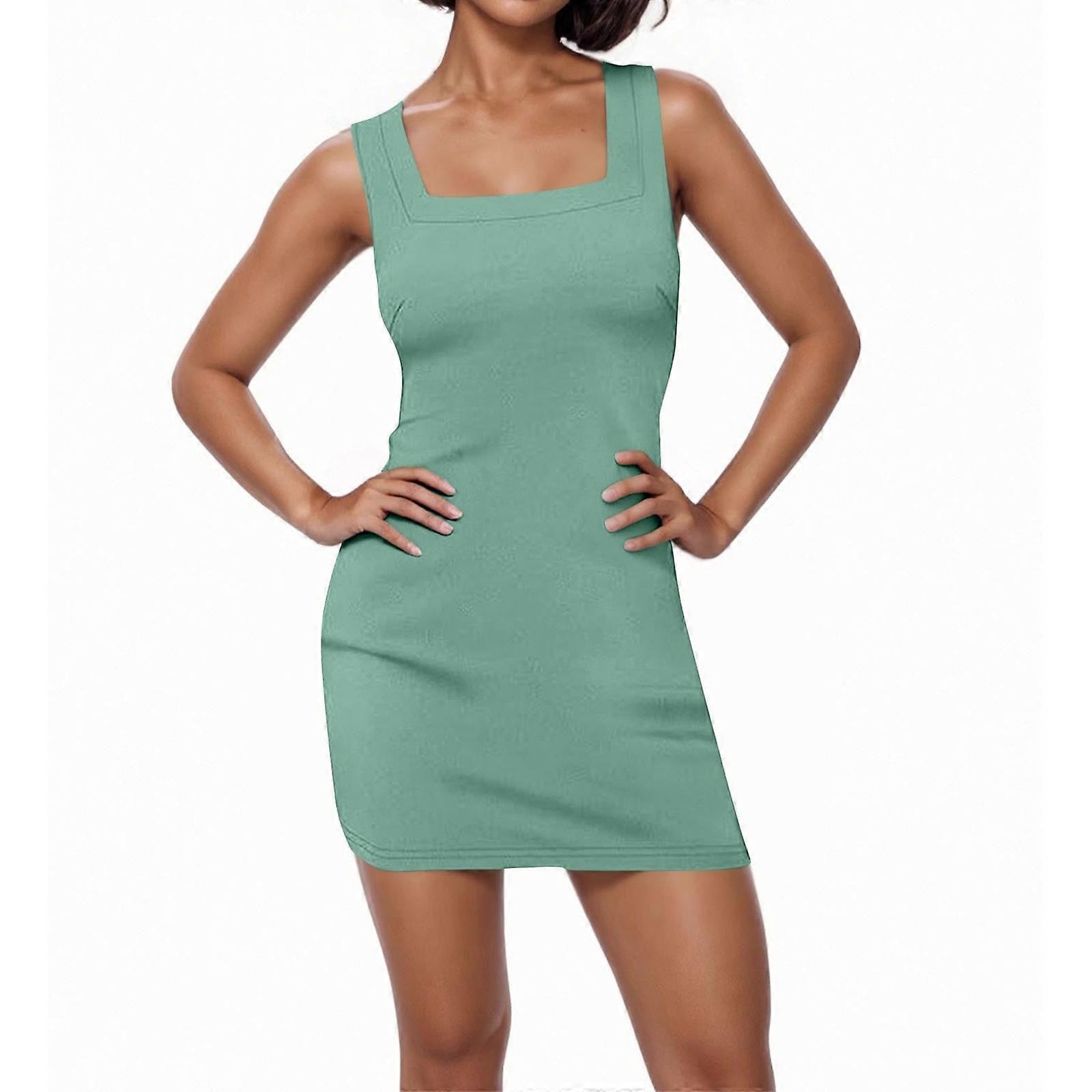 Womens Dress Party Club Cocktail Outfits Sleeveless Square Neck Bodycon  Dresses rose red XXL