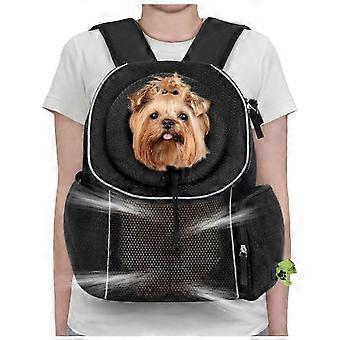 Verstellbarer Frontgurt-Rucksack für kleine Hunde und Katzen – Belüftet, für Outdoor-Abenteuer (Schwarz) 25–26