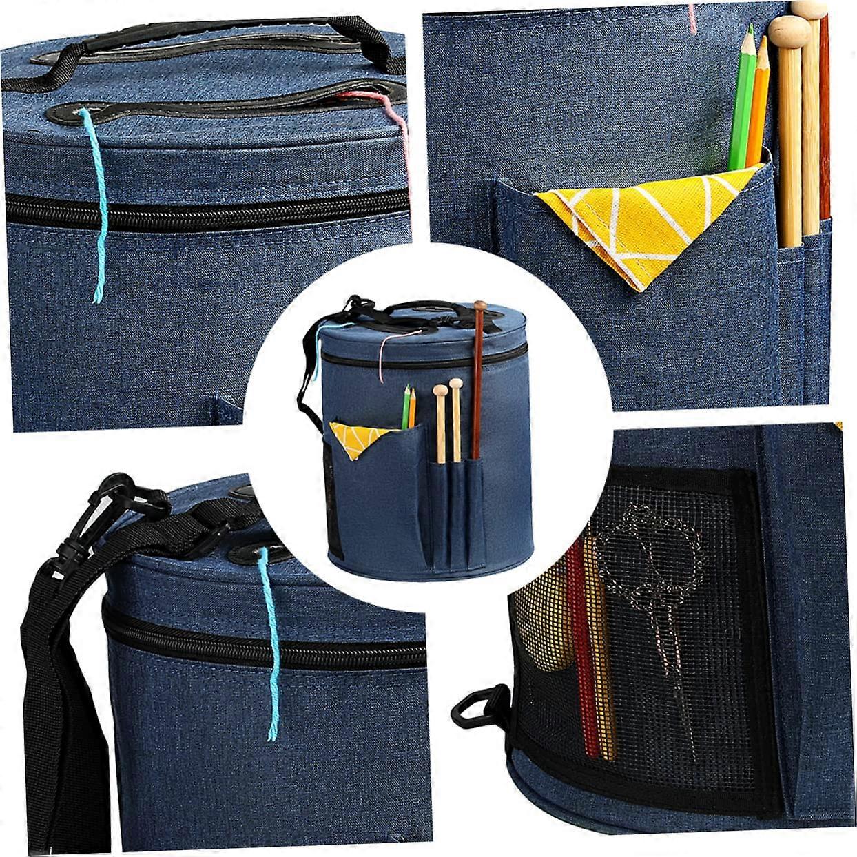 Knitting Bag with Multiple Compartments, Large Capacity Yarn Organizer Tote with Side Needle Pockets