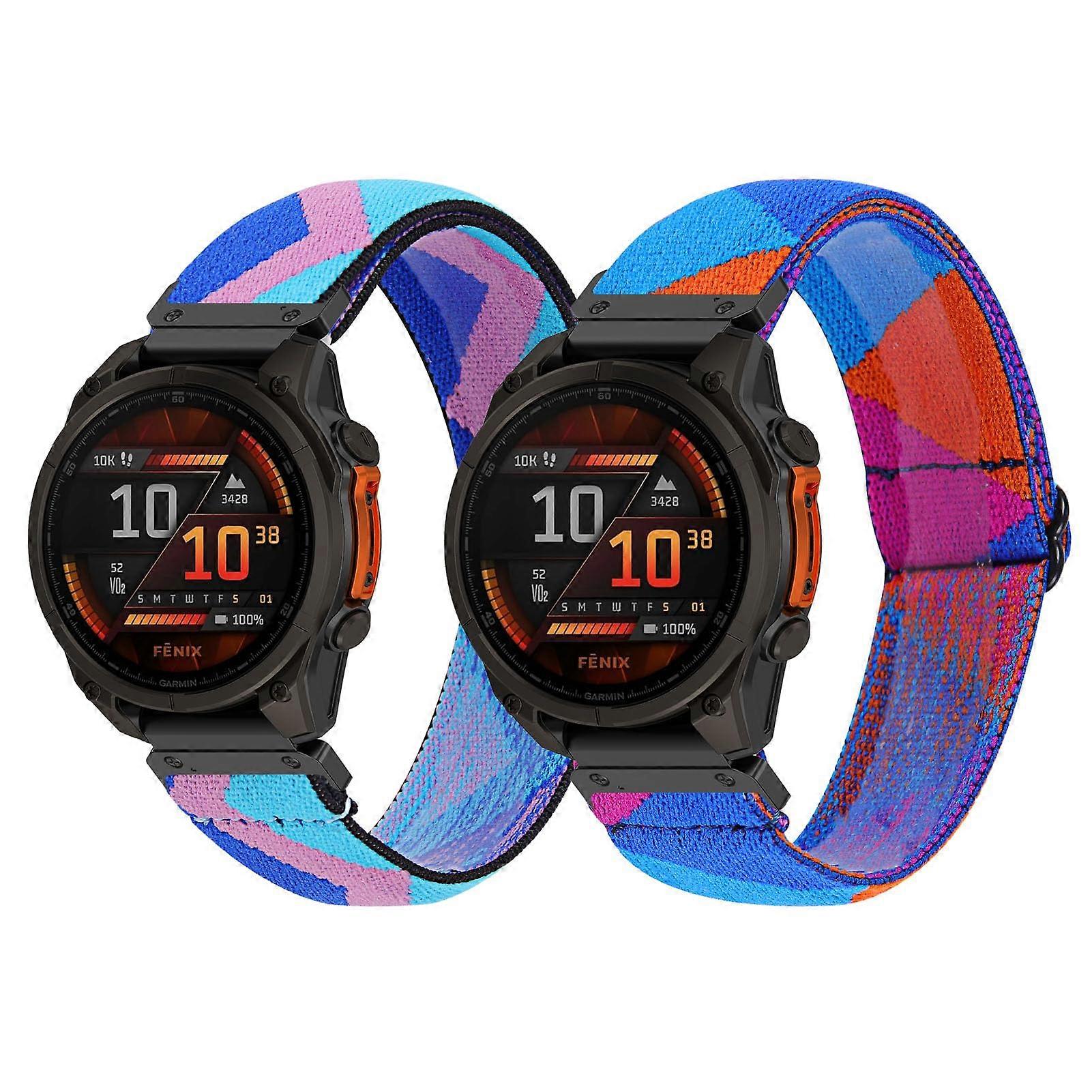 22mm Stretchy Nylon Watch Band 2 Pack, Breathable Adjustable Replacement Strap for Garmin Fenix