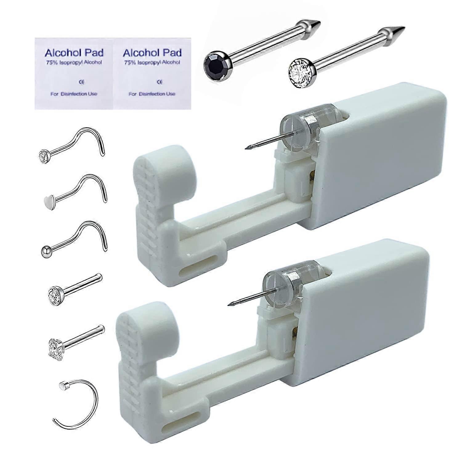 2 Pack Nose Piercing Kit with Disposable Guns and 6 Replaceable Pins for Home and Professional Use