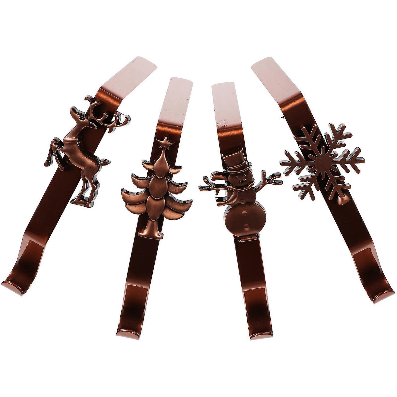 4Pcs Iron Christmas Stocking Hanger for Fireplace Light Brown