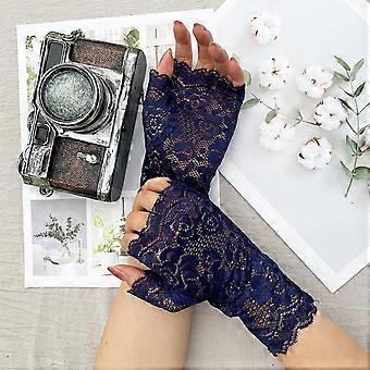 Halbfingerhandschuhe aus Spitze, durchsichtig, mit Blumenstickerei, einfarbig, elastisch, für Braut, Hochzeit, Abschlussball, Party, 1 Paar, Beige