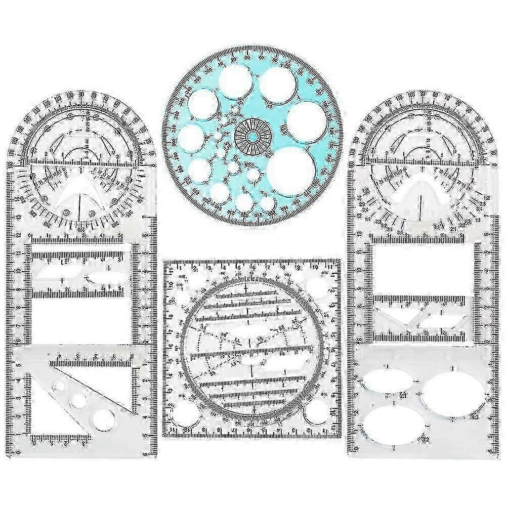 4 Pcs Circle Drawing Geometric Ruler Set Plastic Mathematics Measuring Tools