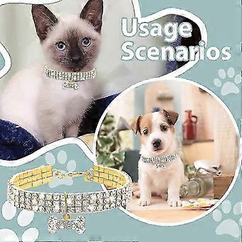 Rhinestones Cat Collars, Adjustable Bling Cat Kitten Collar Pet Collar Necklace Crystal Diamond Elastic Collar with Pendant for Cat Puppy Kitten (Gold