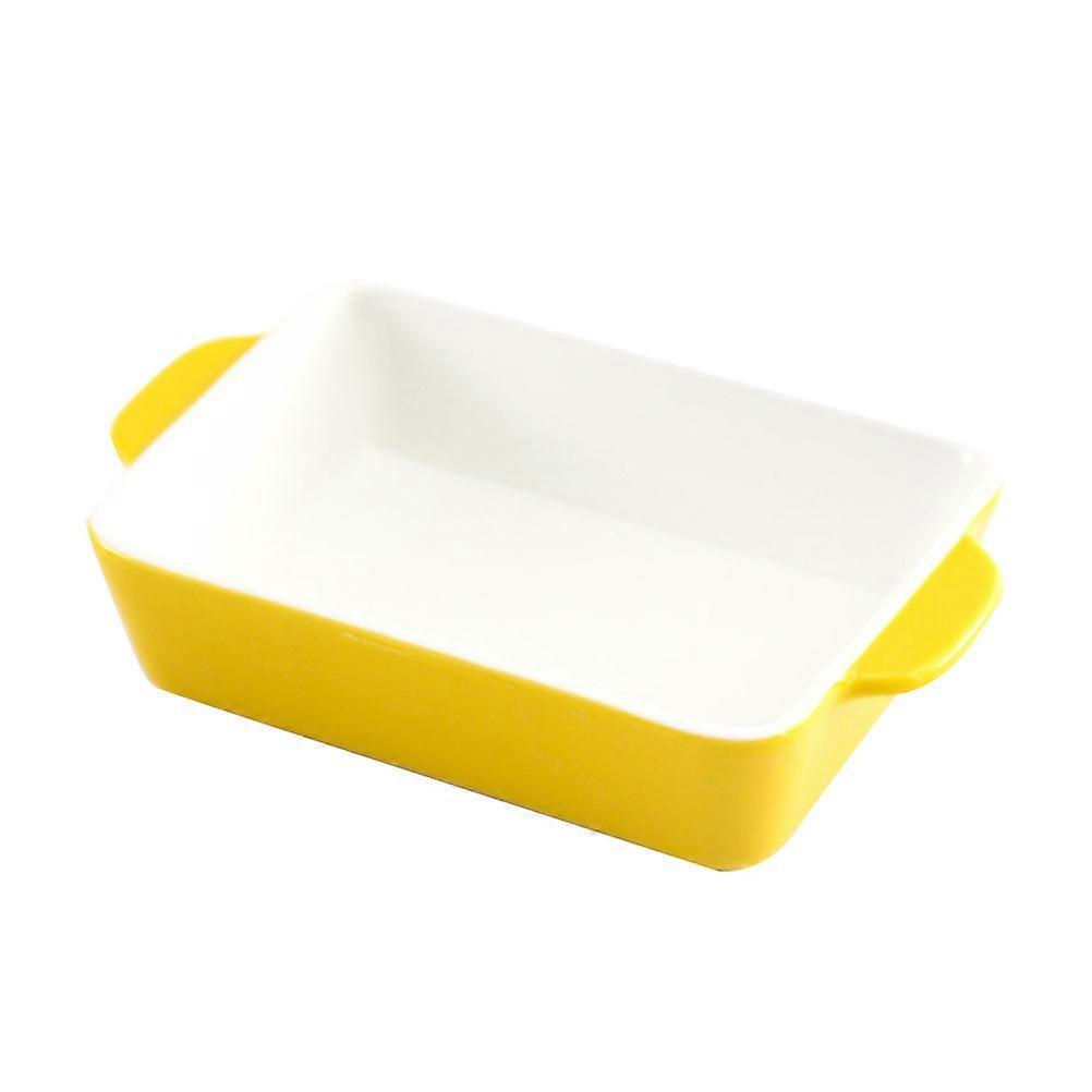 Yellow Ceramic Long Rectangle Baking Tray for Oven Use Baking Pan