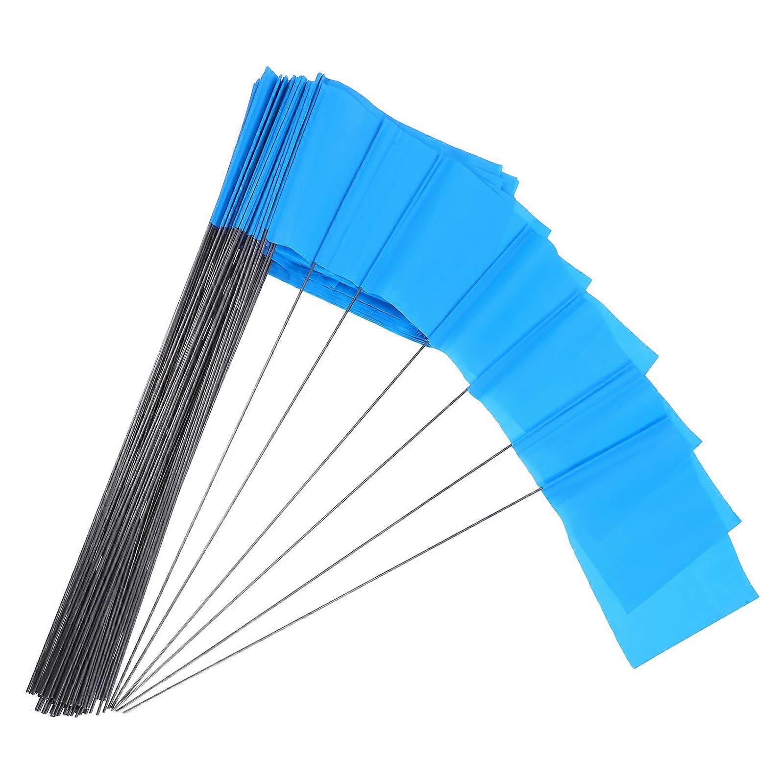 Construction Site Yard Flags Marking with Wire Marker Flags 100Pcs Sky-Blue