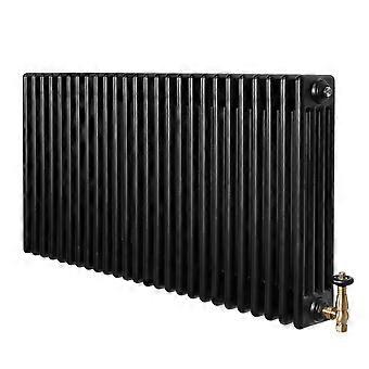 Traditional 4 Column Radiator 600mm x 1190mm & TRV Brass Valves Central Heating Heater Black Carbon
