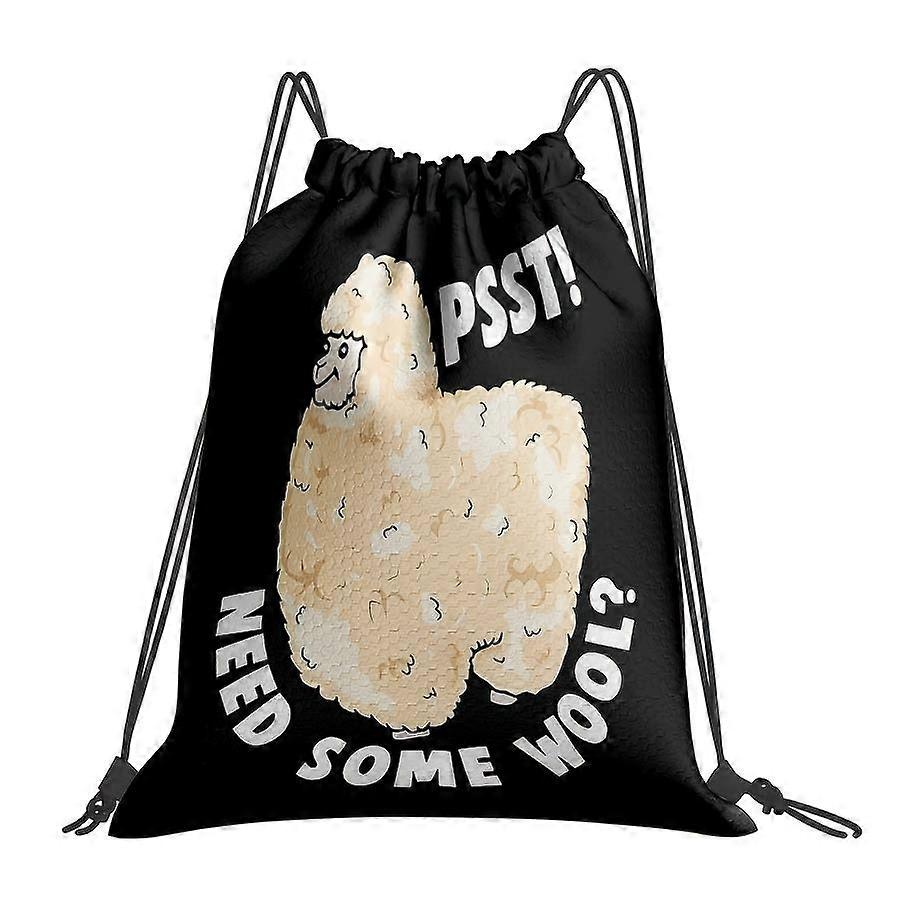 1Pc2D Printed Fluffy Alpaca Pattern Drawstring Gym Bag - Fun Wool Print Drawstring Backpack, Durable Material Travel Bac-Gqazw