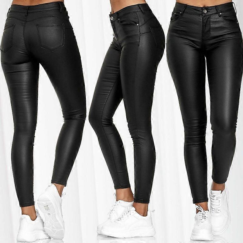 Spring New Solid Leather Slacks, Small Leg Pants, Women's Trousers
