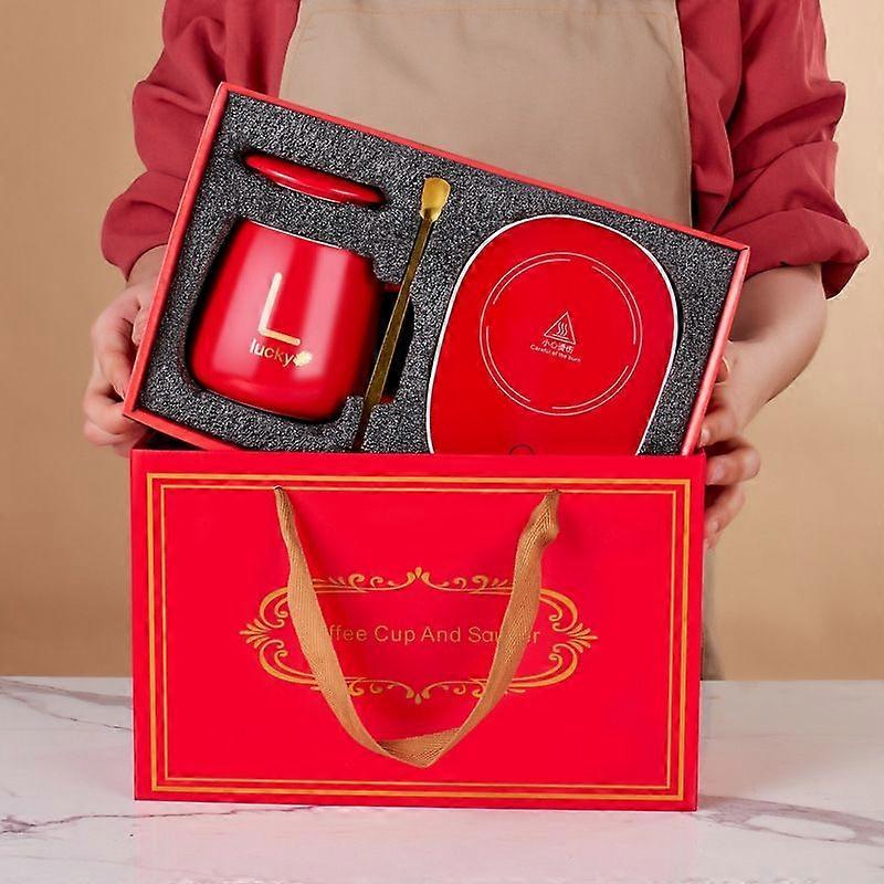 Constant Temperature Heating Coffee Cup Set USB Plug(Pink+Gift Box)
