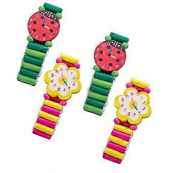 Watches compatible with Kids Boys Wooden Crafts Educational Toy Wristwatches compatible with Children and Students 8x2cm 4Pcs