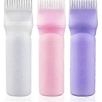 Wurzelkamm Applikator Flasche 6 Unzen Haarfärbemittel Applikator Bürste 3er Pack für Haarwurzelkamm Farbe mit abgestufter Skala (Rosa Transparent Lila)