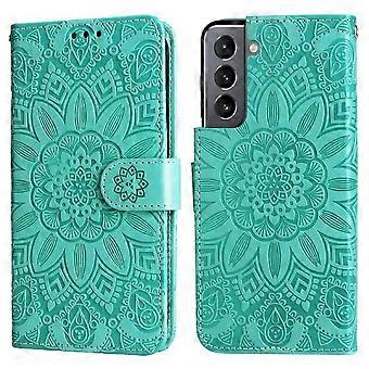 Étui portefeuille pour Samsung Galaxy S21 - Étui à rabat à motif mandala tournesol en relief, avec emplacements pour cartes et fermeture magnétique
