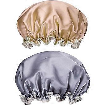 Douchemutsen (2 stuks), herbruikbare, dubbellaagse, waterdichte en elastische badmutsen voor dames, one size fits all, voor douchen, spa en koken.