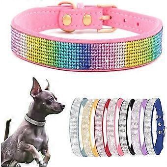 Dog Collar Dazzling Sparkling Crystal Rhinestone Adjustable Puppy Cat Pet Collars Colorful Pink Medium