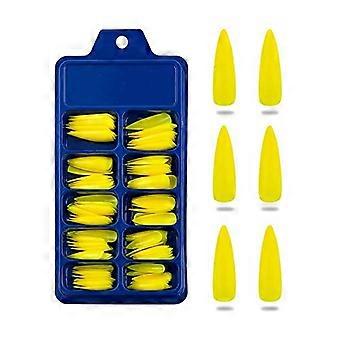 100 Piece Long Stiletto Press On Nails Yellow Fake Nail Tips Easy Application Instant Salon Look