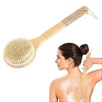 Natural Hog Bristle Body Brush with Long Bamboo Handle for Exfoliating Dry Brushing, 15.7 Inch Reach