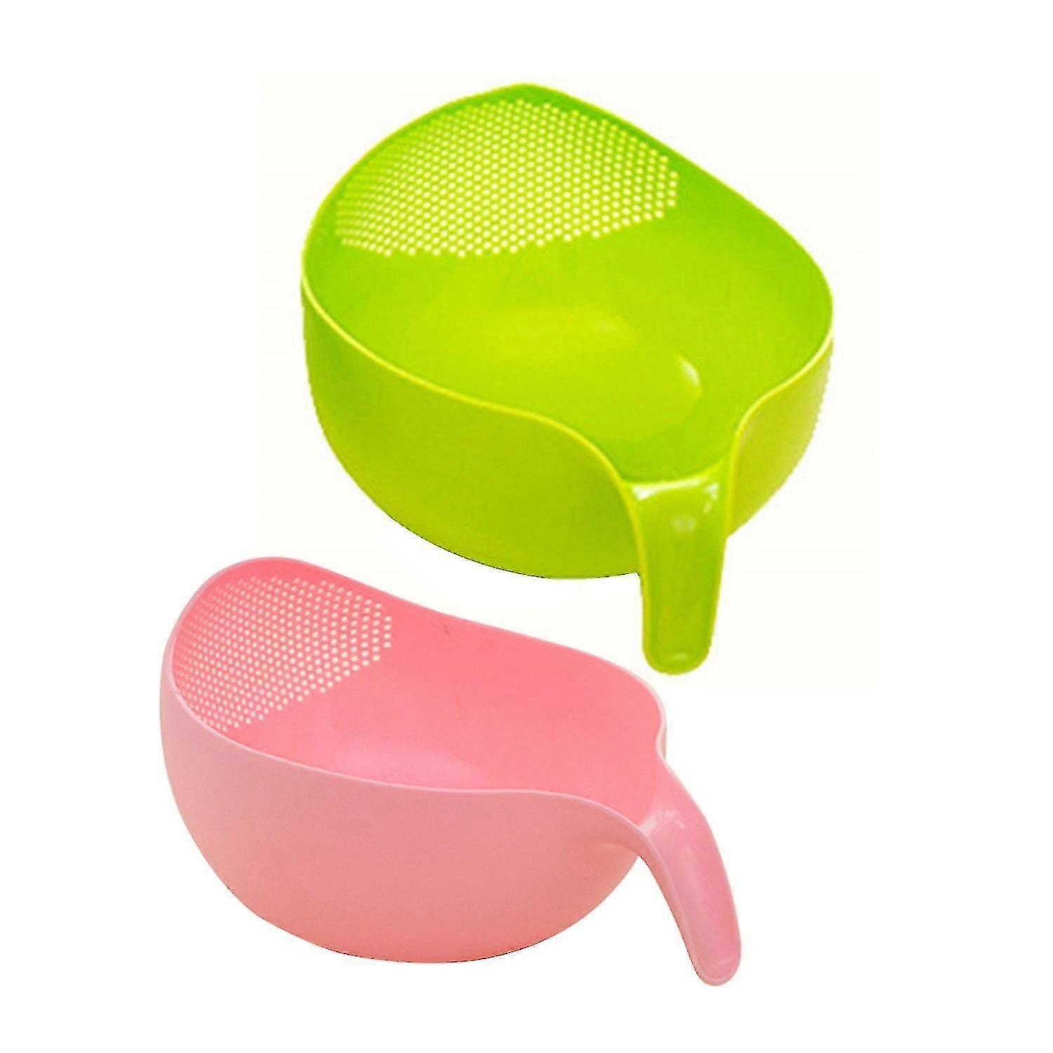 Durable Rice Washing Filter Strainer Kitchen Tool With Handle Pink