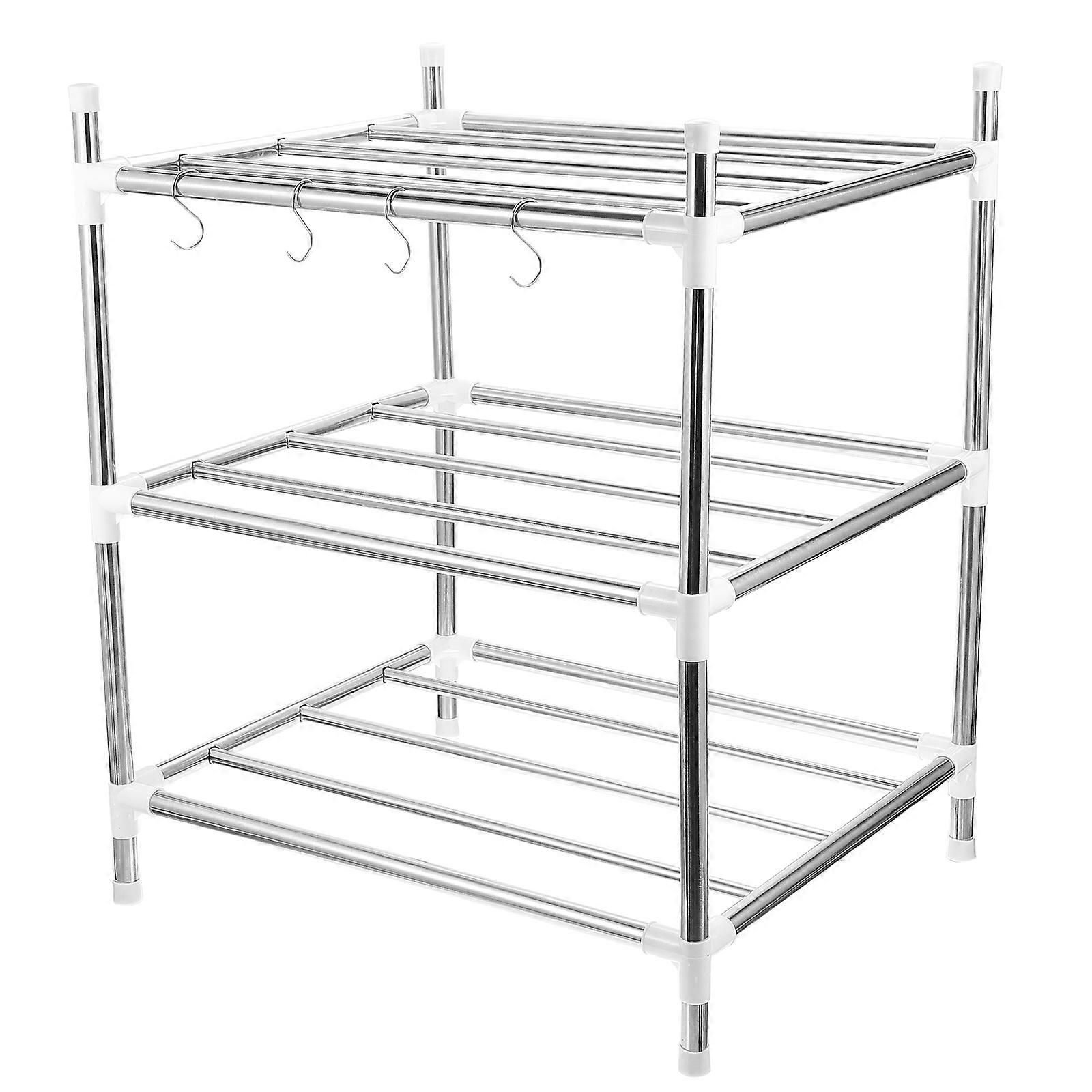 1Pc Multi-function Storage Rack Three-layer Stainless Steel Rack Kitchen Shelf