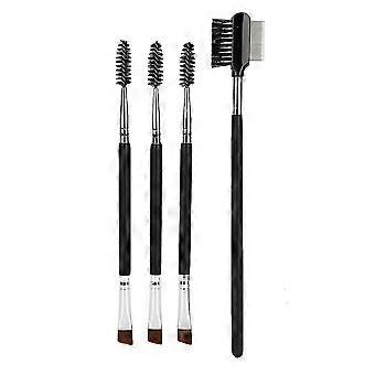 Lot de 4 pinceaux à sourcils professionnels à double tête, poils doux, peigne à cils, outil de maquillage-cr