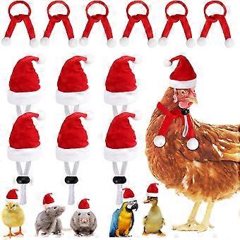 12-teiliges rotes Weihnachts-Haustier-Set mit Mütze, Schal, kleinem Tier-Schal und Mini-Weihnachtsmannmütze mit verstellbarem Kinnriemen für Ente, Huhn, Hamster, Kaninchen, Katze und Papagei