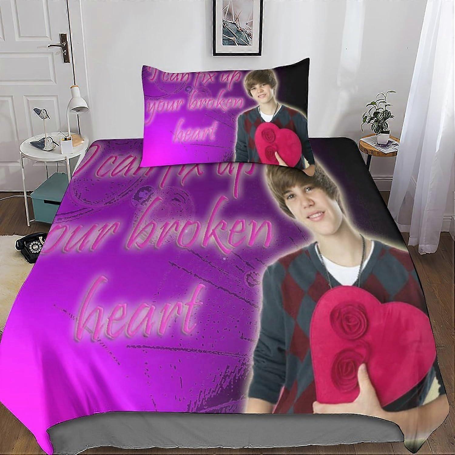 Justin-Bieber Sets Duvet Cover Pillowcases 3D Microfiber Bedding Set Bed Linen with Zipper Closure 2 Pcs Single